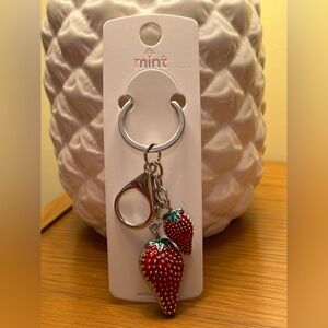 Mint Red and Green Strawberry Silver Keychain/Bagcharm NWT